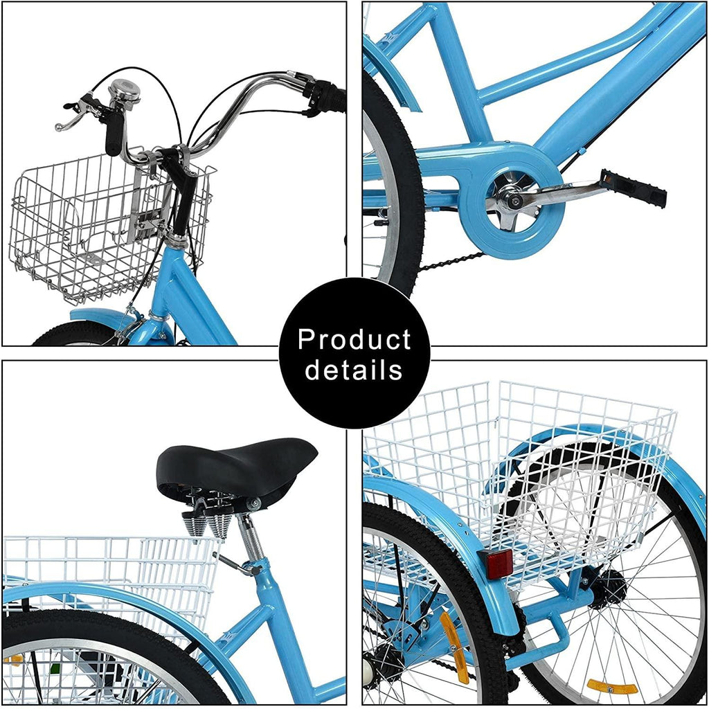 Adult Tricycle Bikes 20/24/26 inch with Basket, 3 Wheels (Fat Tire) 1/7 Speed Complete Cruiser Bikes, Three Wheel Adult Trikes Bicycles for Shopping, Men's and Women's Cruiser Trike