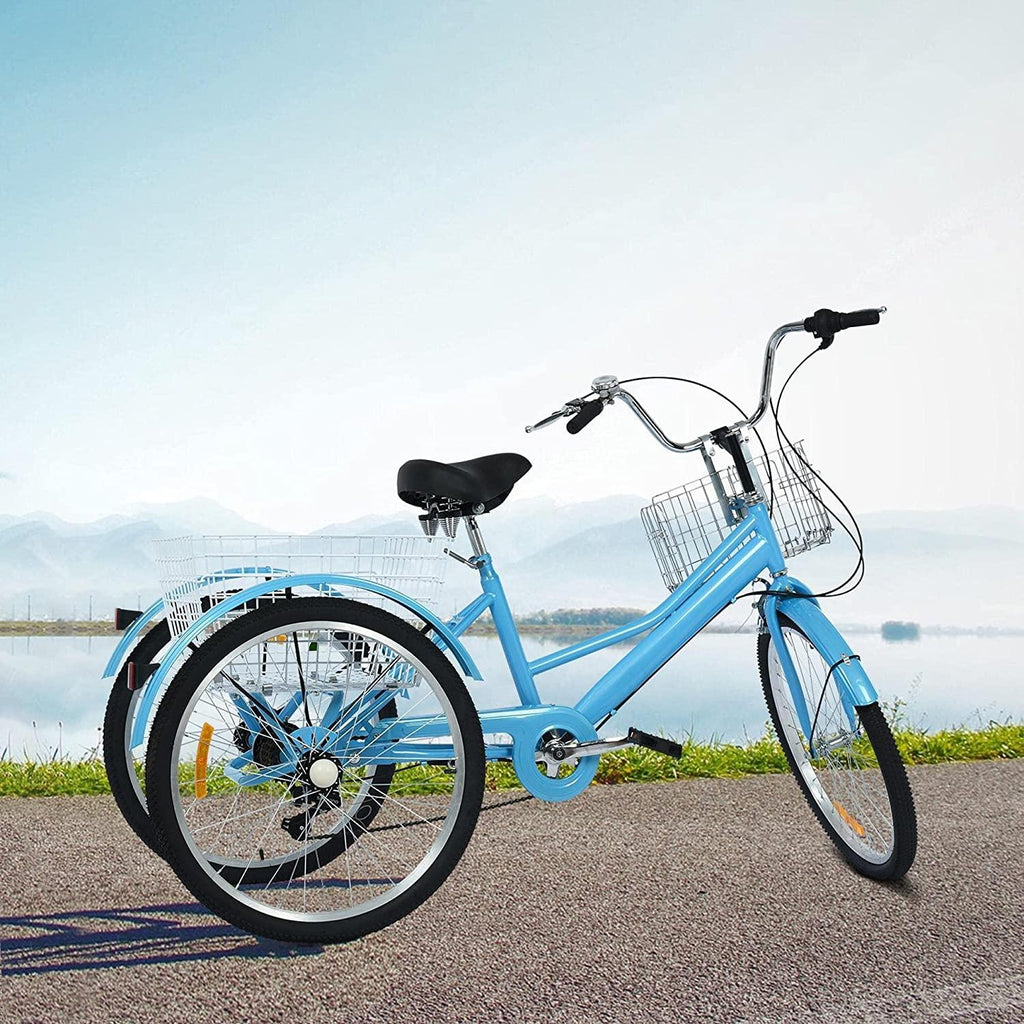 Adult Tricycle Bikes 20/24/26 inch with Basket, 3 Wheels (Fat Tire) 1/7 Speed Complete Cruiser Bikes, Three Wheel Adult Trikes Bicycles for Shopping, Men's and Women's Cruiser Trike