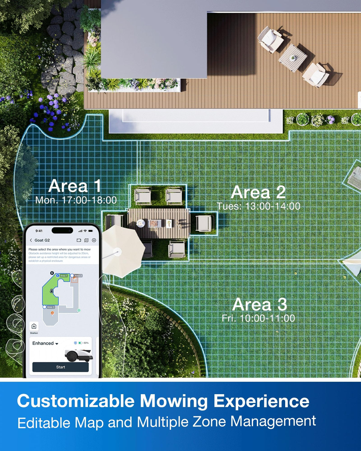 Goat O1000 RTK Care Kit Robotic Lawn Mower with RTK Precision Navigation, No Perimeter Wire, Smart App Control, Auto Mapping, Multi-Zone Management – Includes 36 Extra Blades