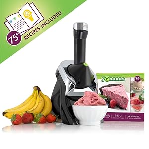 Deluxe Frozen Fruit Soft Serve Dessert Maker, Vegan and Dairy-Treats with No Added Sugar, Easy Push Button Operation, Includes 75 Recipe Booklet, Dishwasher Safe Parts, in Black
