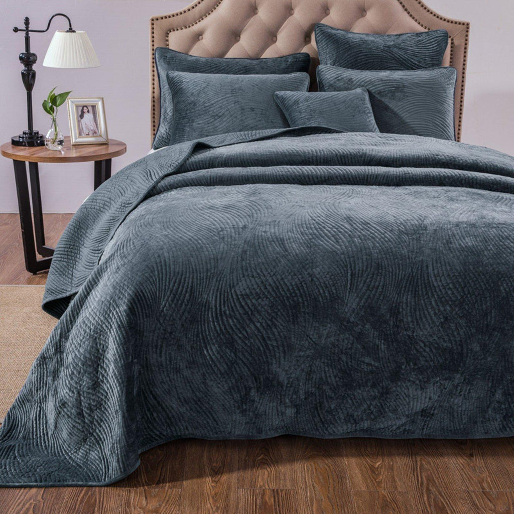 Luxury Velveteen Plush Waves Quilted Bedspread Set by Tache Home Fashion