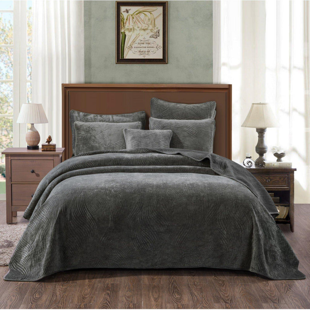 Luxury Velveteen Plush Waves Quilted Bedspread Set by Tache Home Fashion