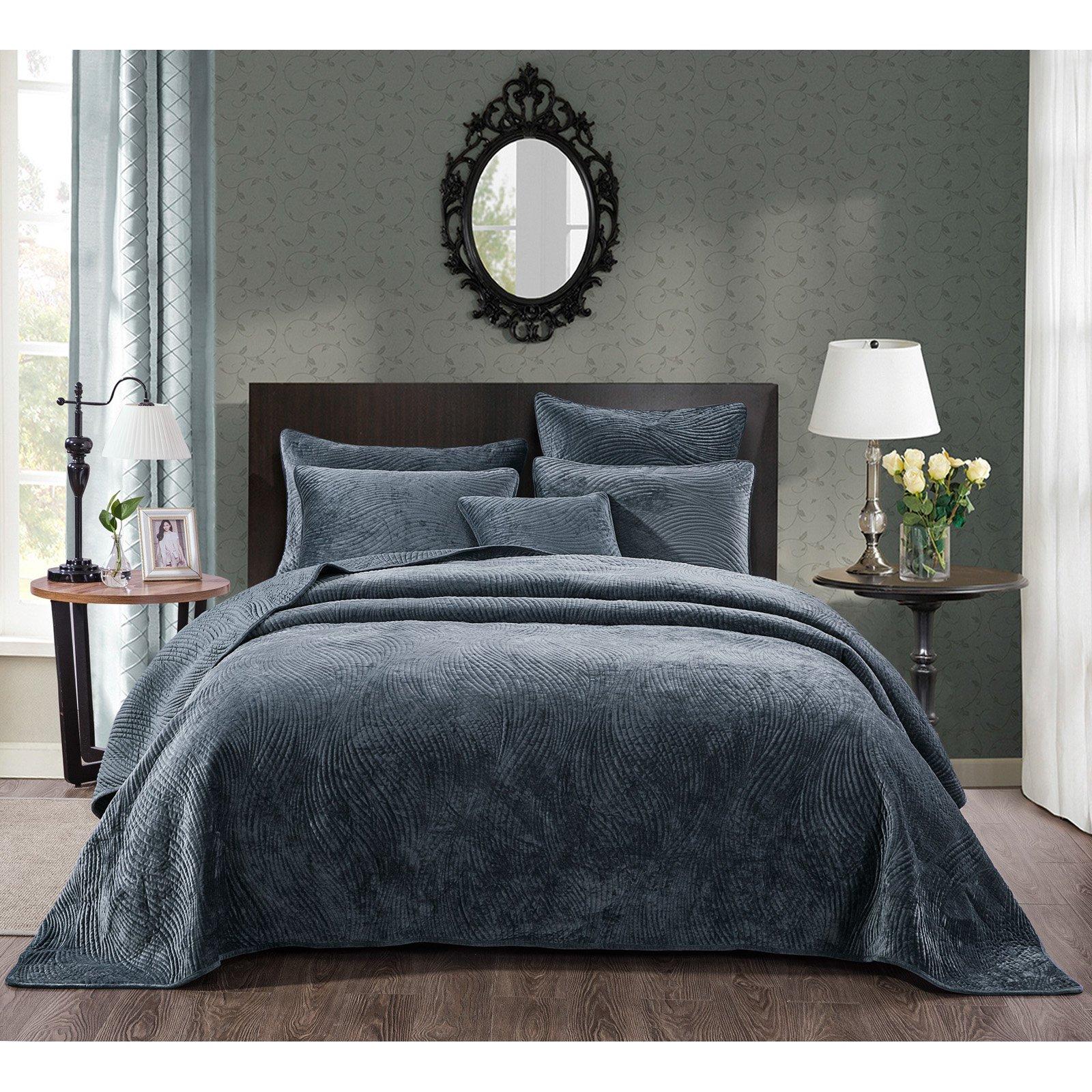 Luxury Velveteen Plush Waves Quilted Bedspread Set by Tache Home Fashion