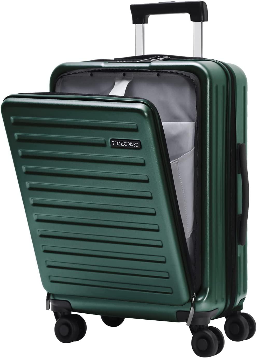 20 Inch Carrry On Luggage with Front Zipper Pocket, 45L, Lightweight ABS+PC Hardshell Suitcase with TSA Lock &amp; Spinner Silent Wheels, Convenient for Business Trips, Dark Green