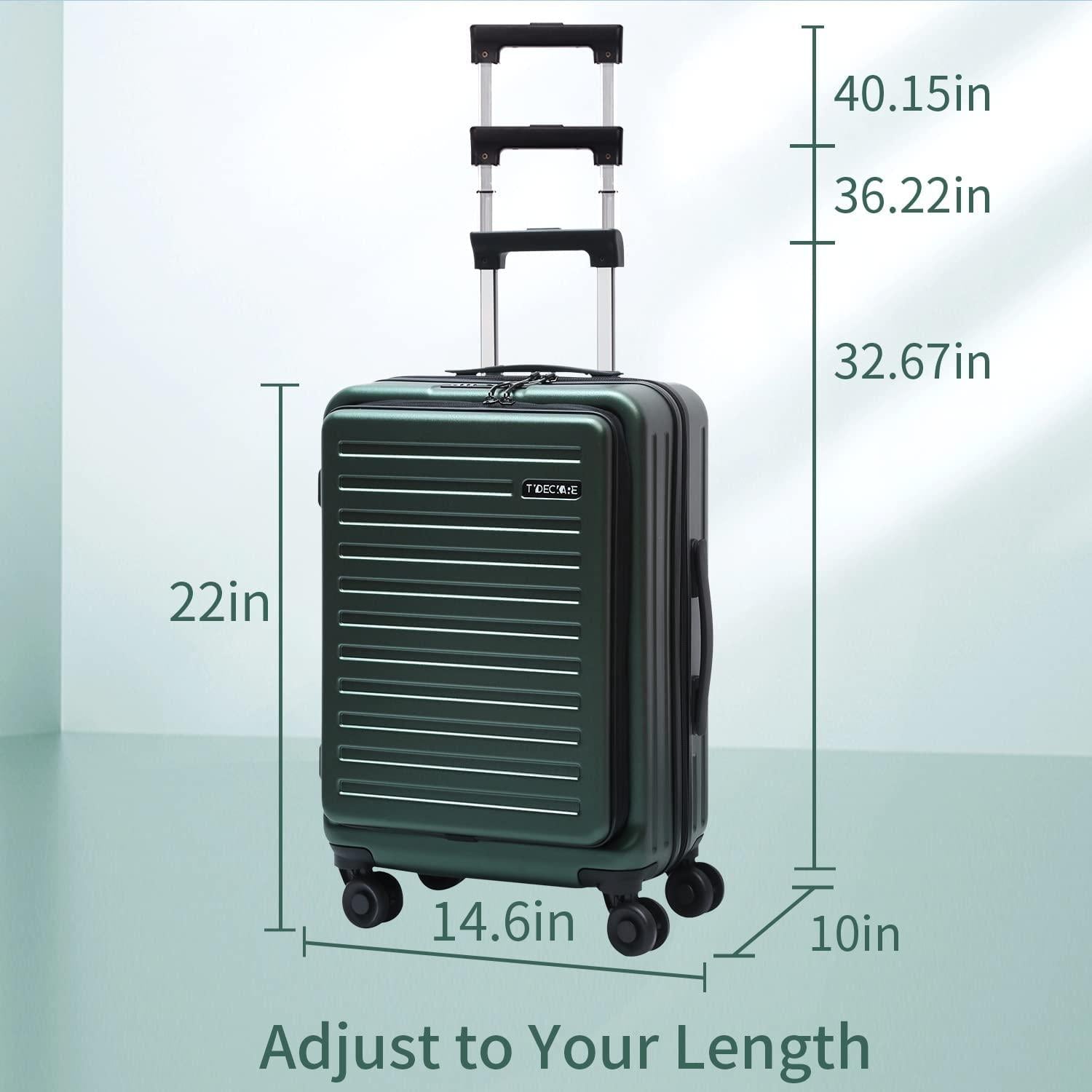 20 Inch Carrry On Luggage with Front Zipper Pocket, 45L, Lightweight ABS+PC Hardshell Suitcase with TSA Lock &amp; Spinner Silent Wheels, Convenient for Business Trips, Dark Green
