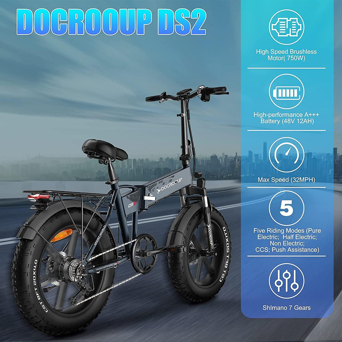 Electric Bike for Adults - 750W Motor 4 Hours Fast Char31 Mile RanFolding Electric Bike Riding in City Snow Beach E Bike Cruise Control