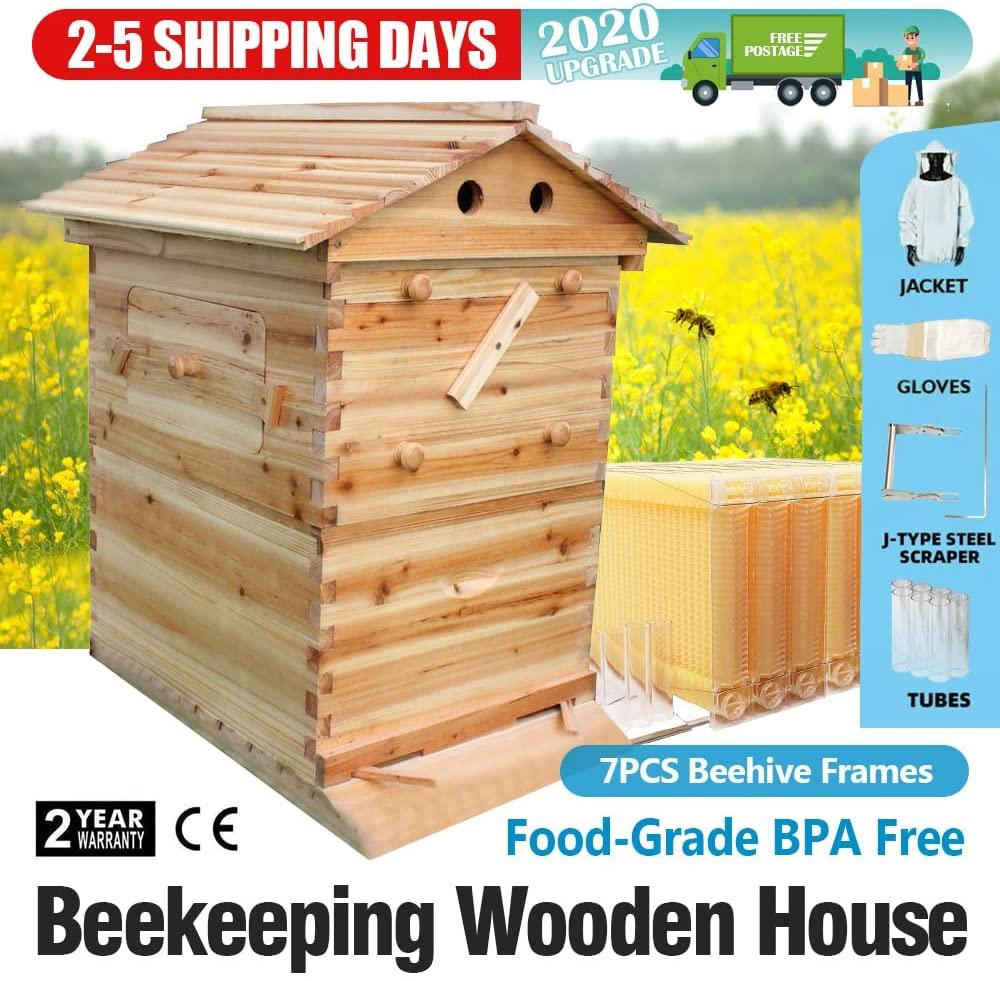 yolpoco 7pcs auto beehive frame comb, automatic wooden bee hive house kit，auto honey hive beehive frames + beekeeping wooden house beehive boxes-food grade bpa