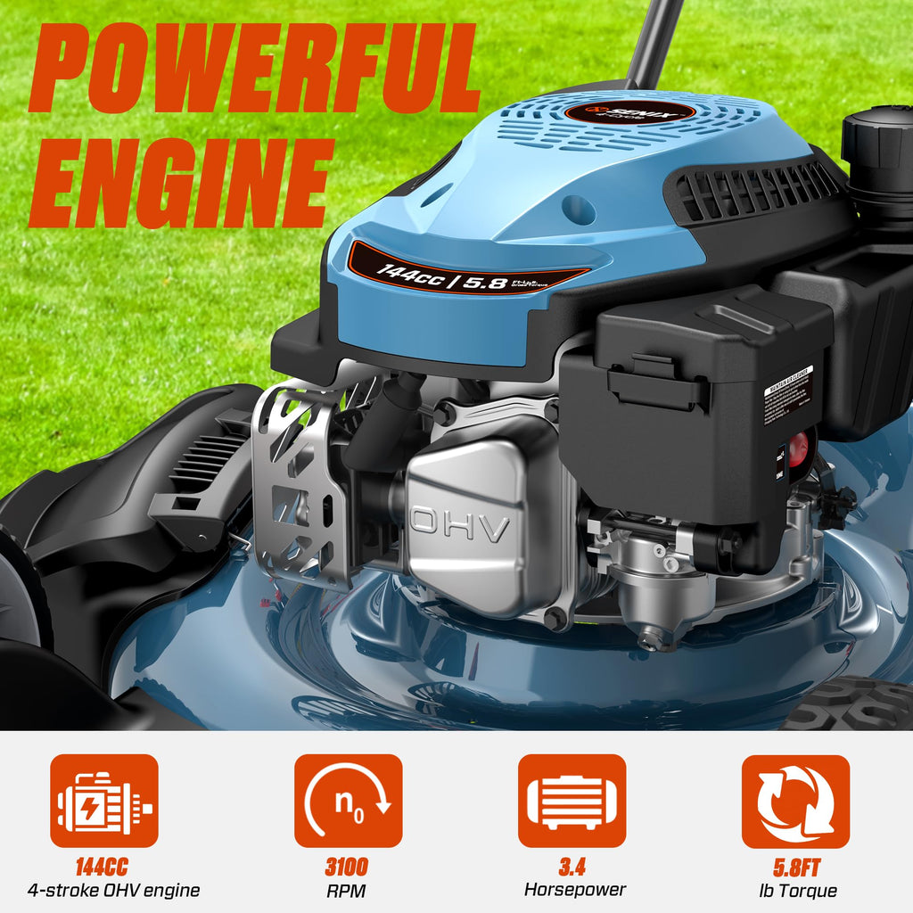144 cc Gas Lawn Mower, 21 inch 2-in-1 Push with Mulching and Side Discharge, 4-Cycle Engine, 6 Position Cutting Height Adjustment for Yard and Garden