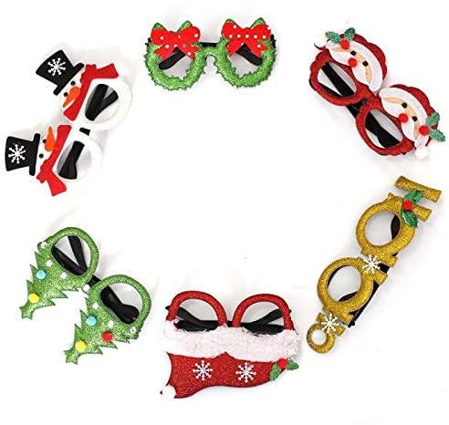 JJKFQ 6PS Christmas Party Gift Cute Cartoon Glasses Frame Glittered Eyeglasses No Lens for Kids Adults Xmas Party Decoration Cosplay