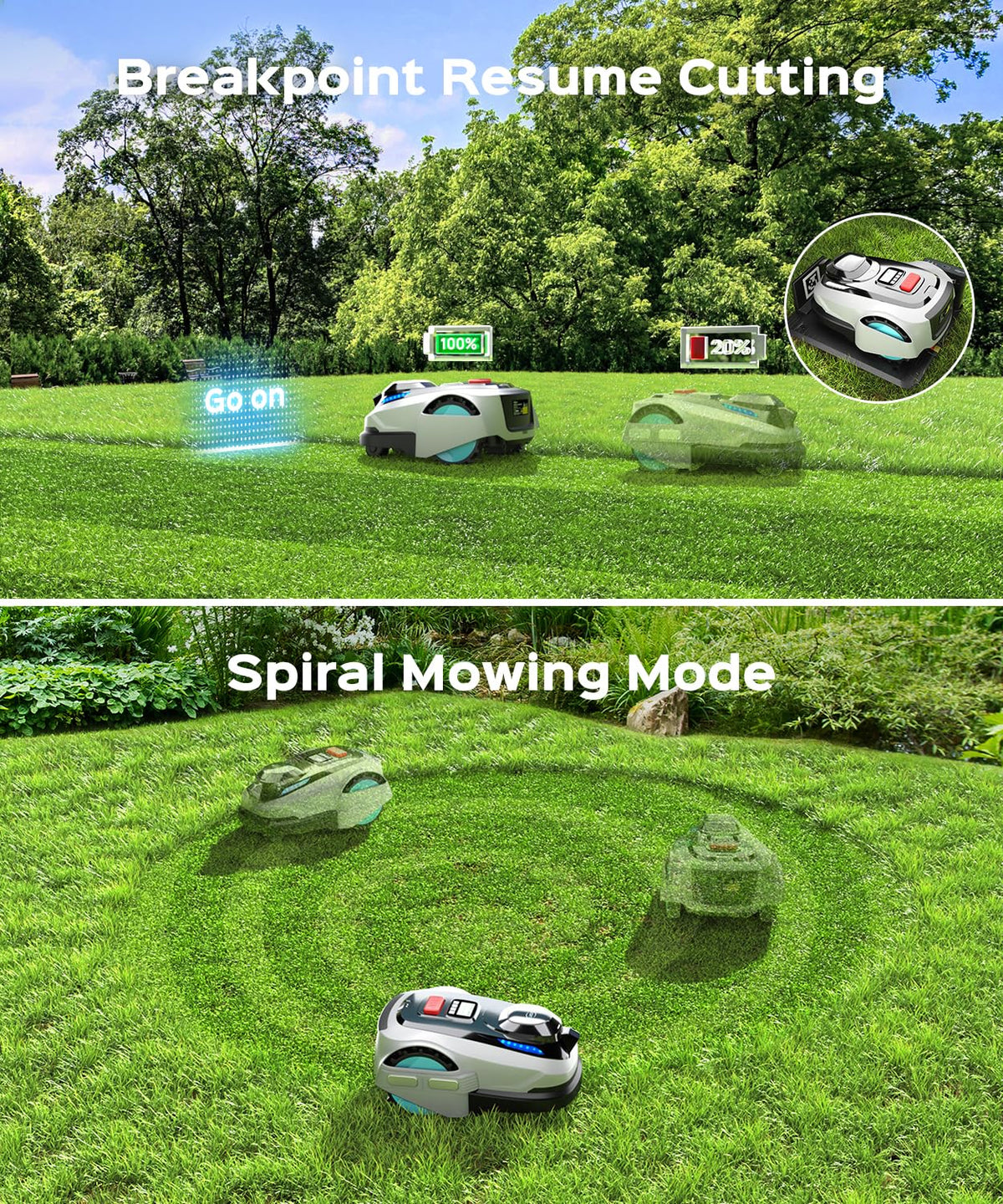 N1600 PRO Wireless Robot Lawn Mower, RTK+Vision Navigation, 0.4 Acre Coverage, APP Smart Control, Multi-Zone Mowing, Ordered Cutting Path, Smart Robot Lawn Mower for Yards