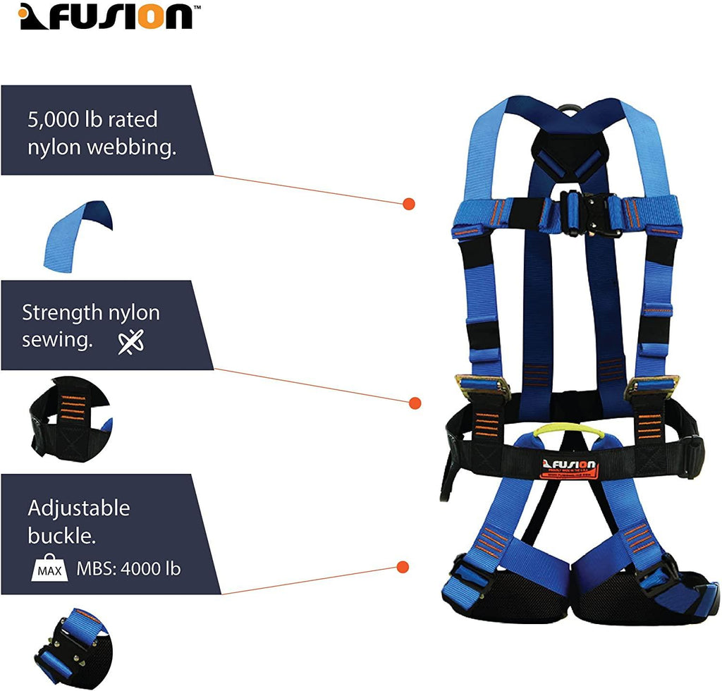 Fusion Climb Streak Racer Full Body Padded Zipline H Style Harness Blue Size M-L