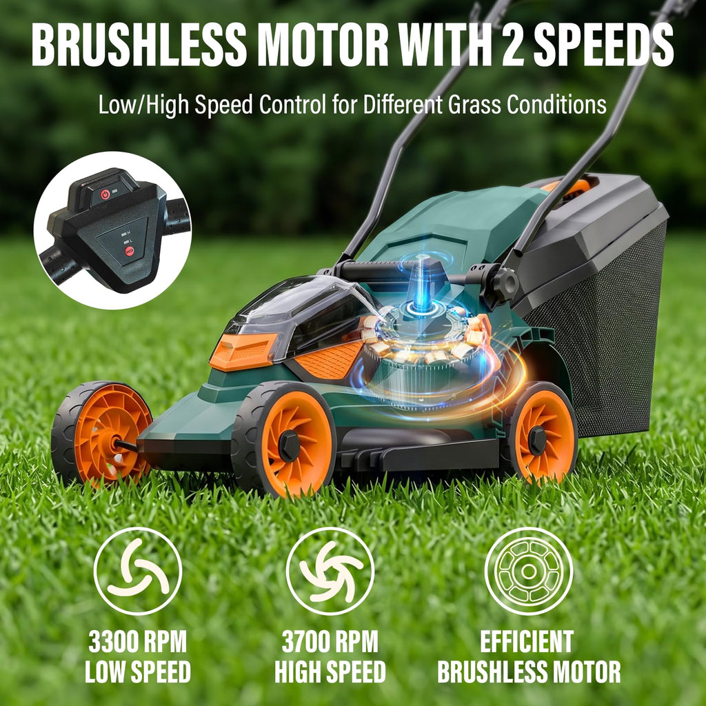 40V Cordless Lawn Mower, 16-Inch Brushless Electric Push Mower with 4.0Ah Battery, Low/High Speed Control, 5-Position Height Adjustment, 40L Grass Bag, Lightweight Mower for Yard/Lawn