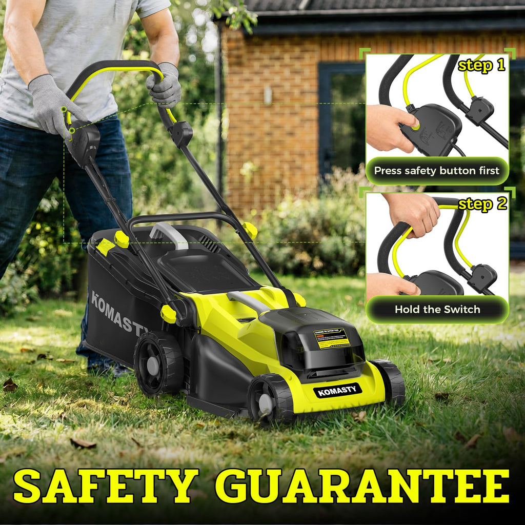 40V Electric Lawn Mower 16" Cordless Battery Powered Mower, 2 in 1 Mulching Lawnmower with 5-Position Height Adjustment 10.6 Gallon Bag, Small Push Lawn Trimmer, 2X4.0Ah Battery and 2 Chargers