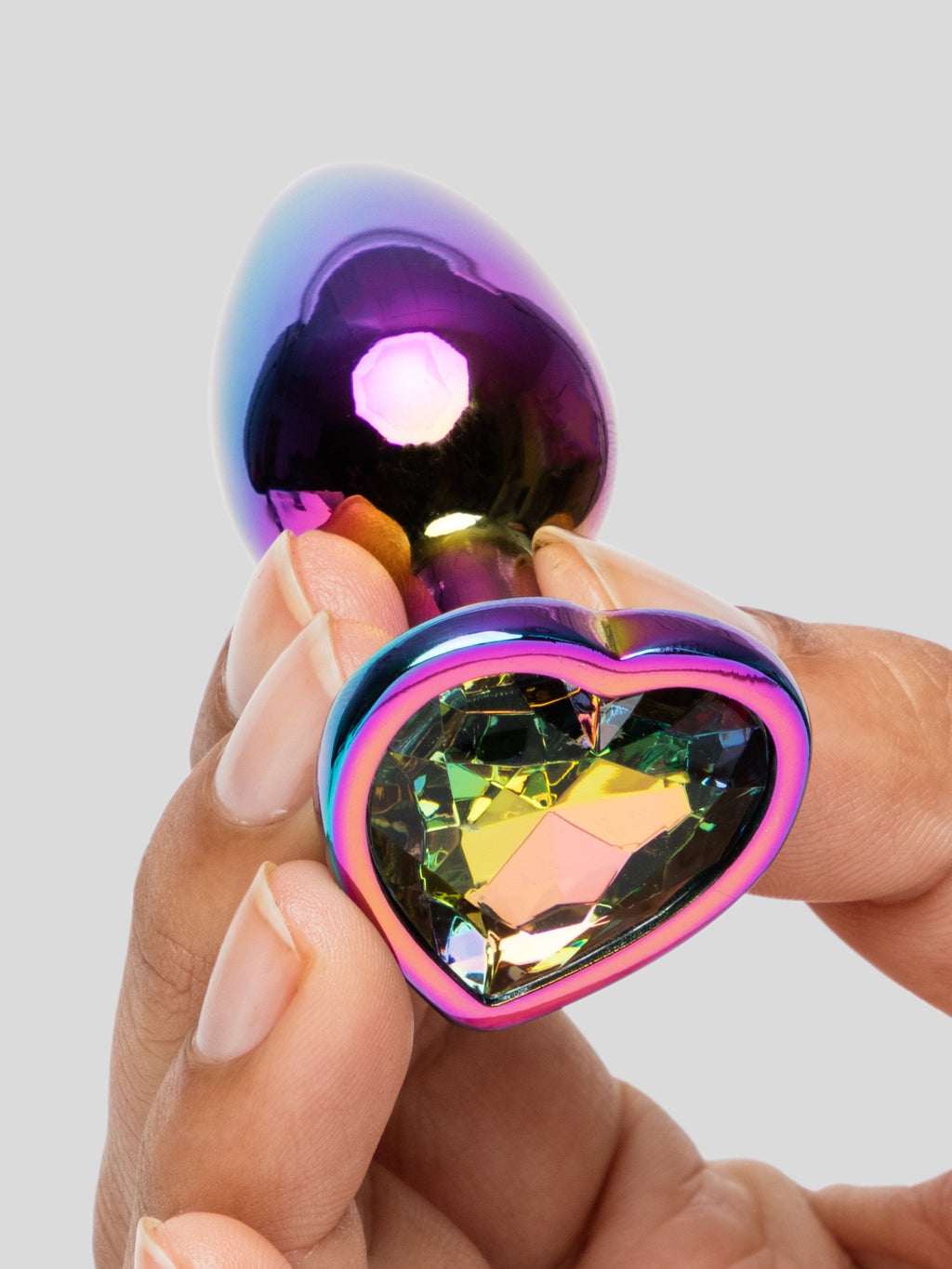 Rear Assets Small Jeweled Rainbow Heart Aluminum Butt Plug 2 Inch, Rainbow