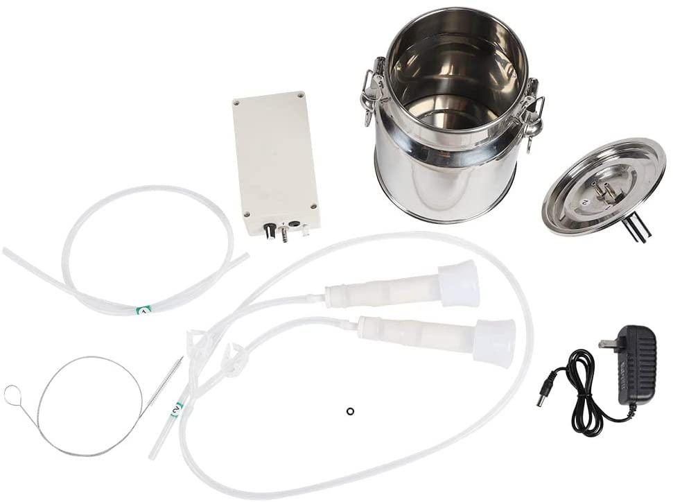 goat milking machine, 5l electric milker milking machine kit with stainless steel milk bucket and adjustable pulsating vacuum pump, portable automatic livestock milking equipment for sheep cows(us)