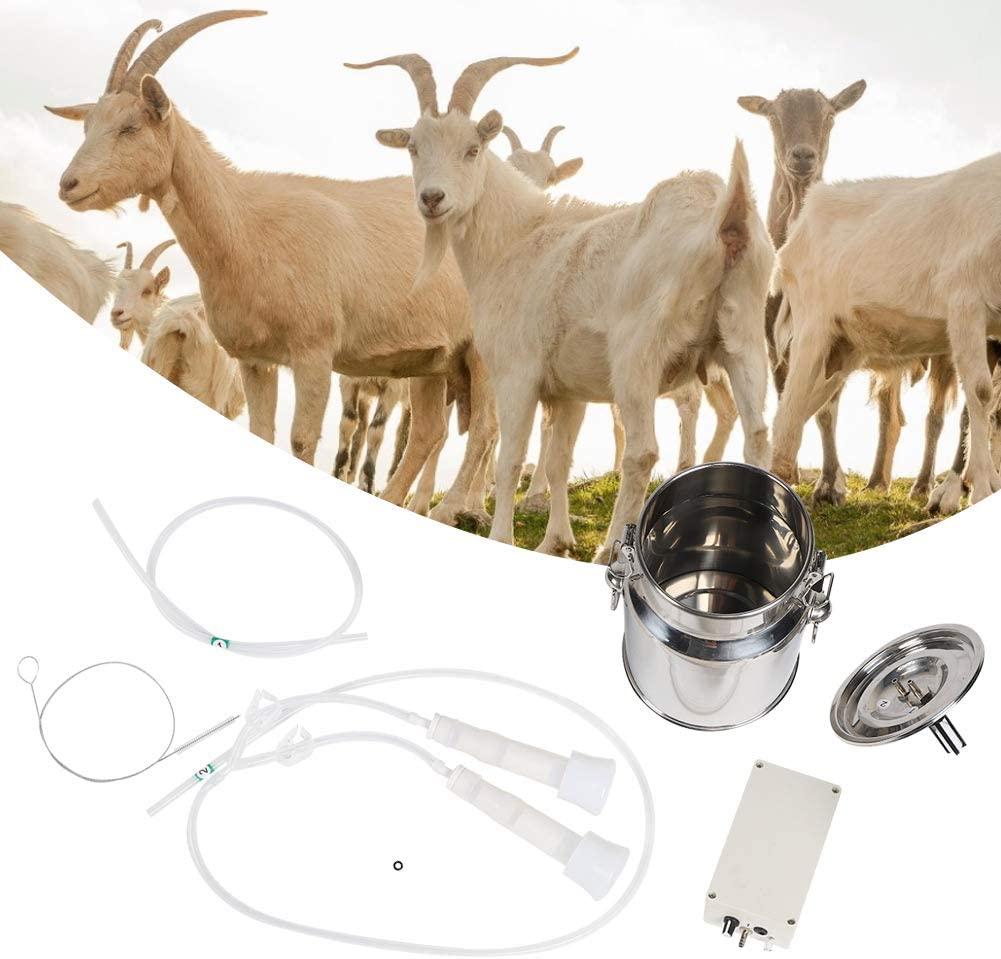 goat milking machine, 5l electric milker milking machine kit with stainless steel milk bucket and adjustable pulsating vacuum pump, portable automatic livestock milking equipment for sheep cows(us)
