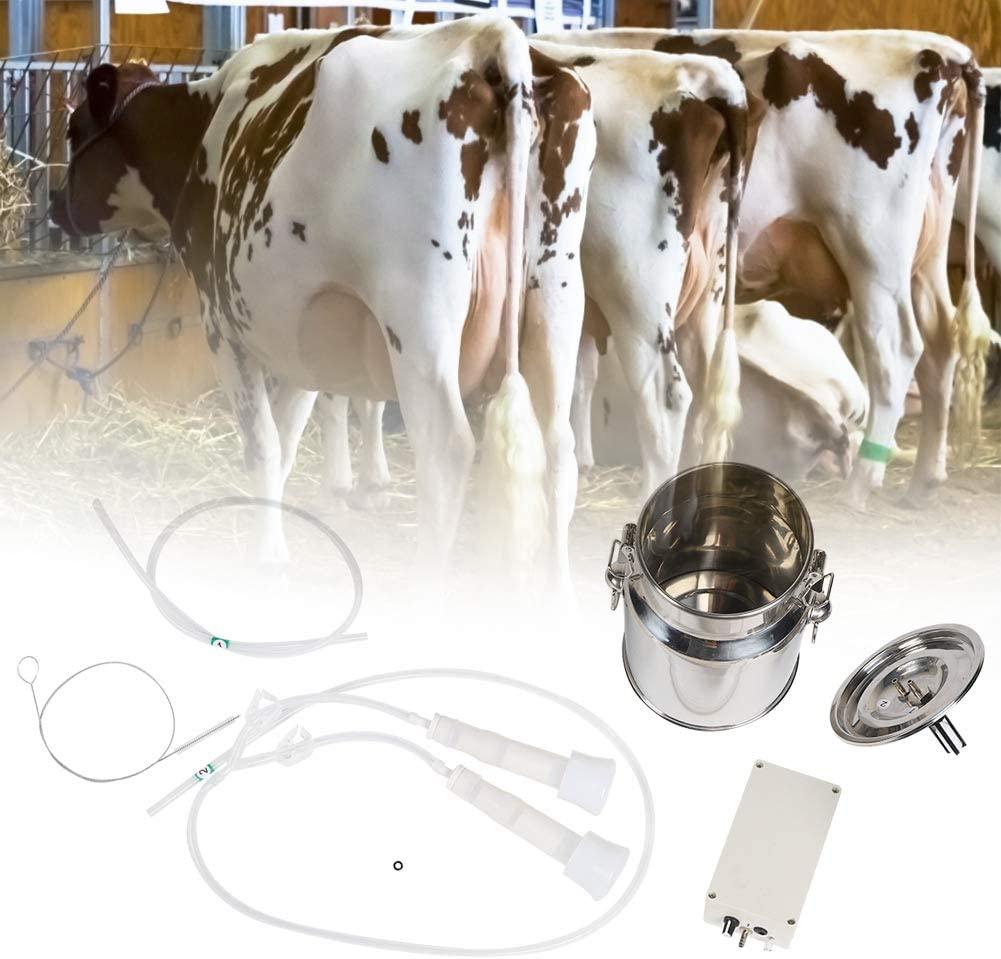 goat milking machine, 5l electric milker milking machine kit with stainless steel milk bucket and adjustable pulsating vacuum pump, portable automatic livestock milking equipment for sheep cows(us)
