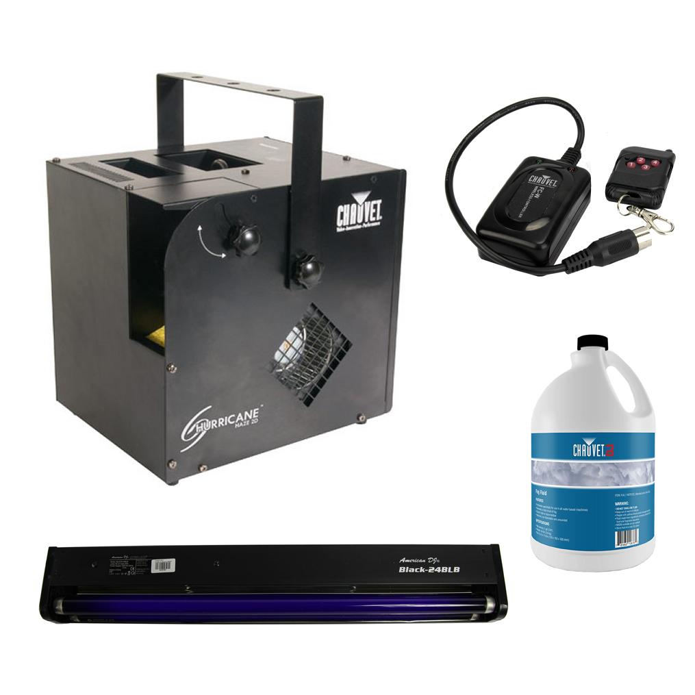 Chauvet Hurricane Haze 2D Fog Machine, Black Light, Fog Juice, &amp; Wireless Remote