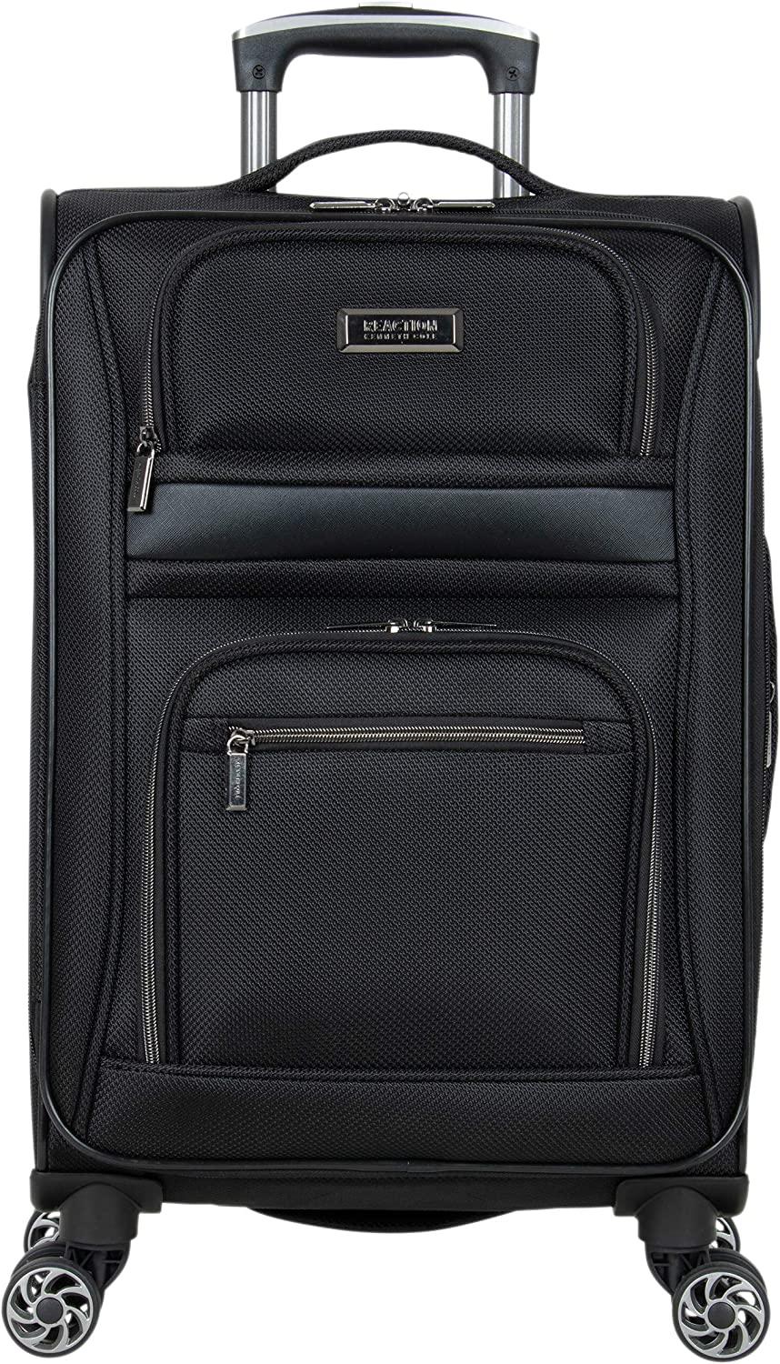 Rugged Roamer Luggage Collection Lightweight Softside Expandable 8-Wheel Spinner Travel Suitcase Bag, Black, 20-inch Carry-On
