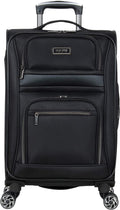 Rugged Roamer Luggage Collection Lightweight Softside Expandable 8-Wheel Spinner Travel Suitcase Bag, Black, 20-inch Carry-On