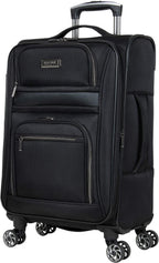 Rugged Roamer Luggage Collection Lightweight Softside Expandable 8-Wheel Spinner Travel Suitcase Bag, Black, 20-inch Carry-On