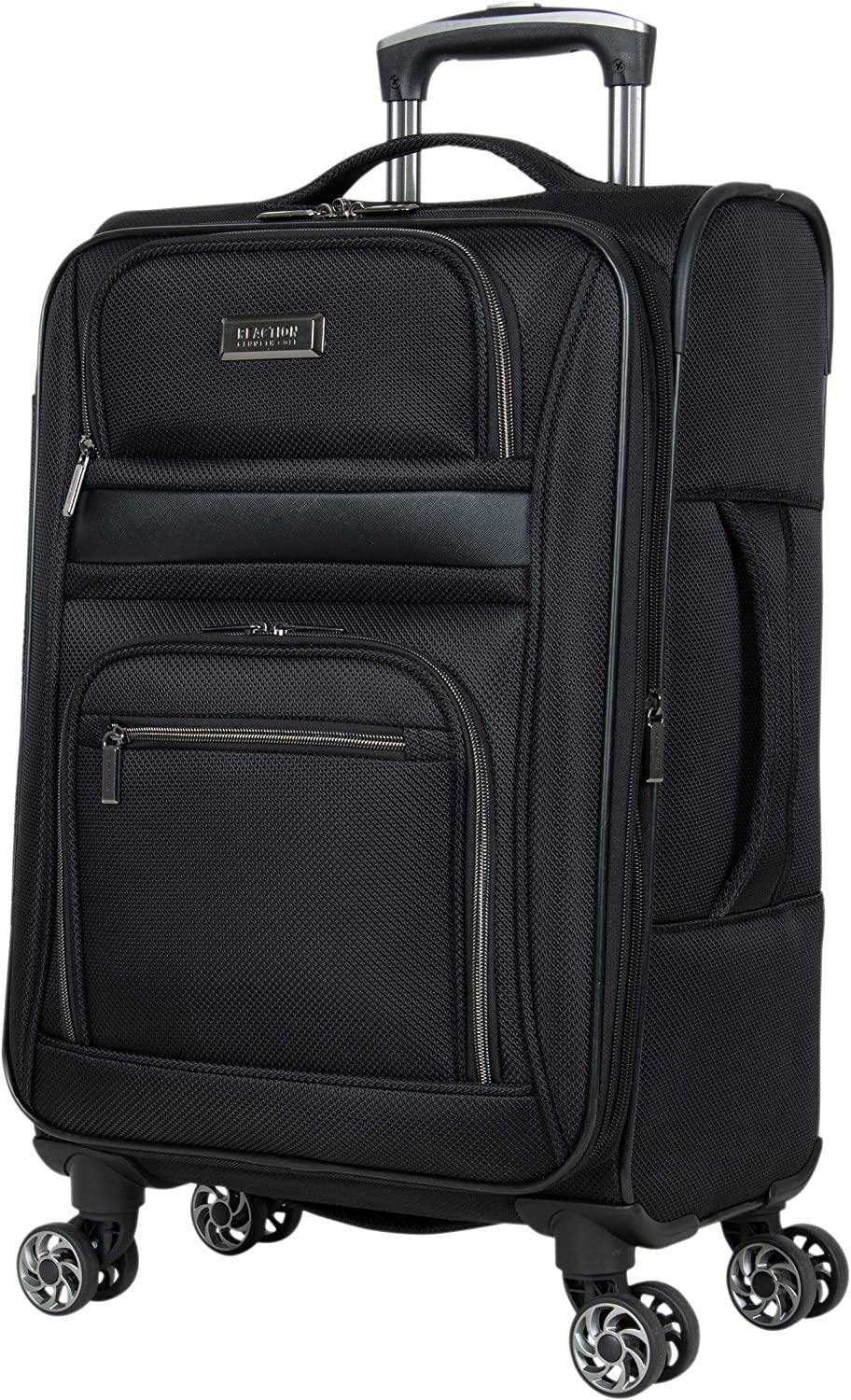 Rugged Roamer Luggage Collection Lightweight Softside Expandable 8-Wheel Spinner Travel Suitcase Bag, Black, 20-inch Carry-On