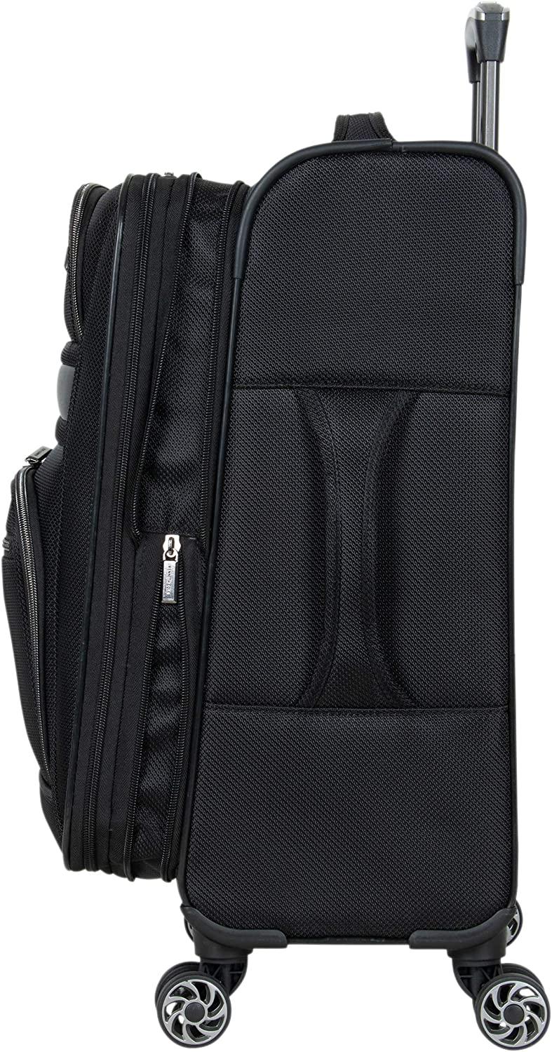 Rugged Roamer Luggage Collection Lightweight Softside Expandable 8-Wheel Spinner Travel Suitcase Bag, Black, 20-inch Carry-On