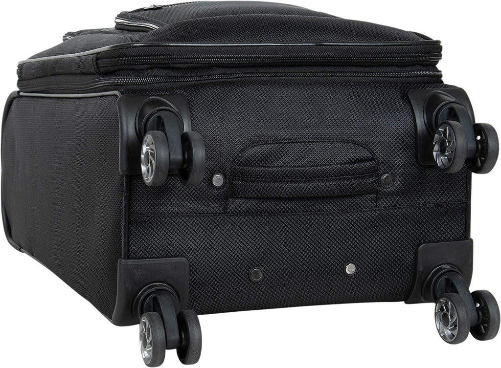 Rugged Roamer Luggage Collection Lightweight Softside Expandable 8-Wheel Spinner Travel Suitcase Bag, Black, 20-inch Carry-On