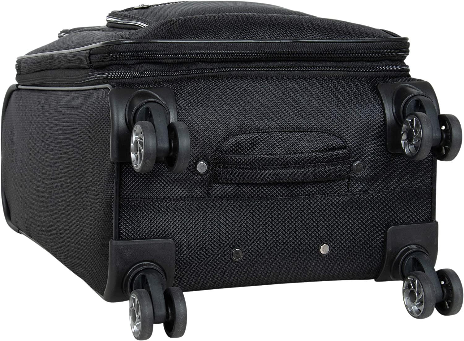 Rugged Roamer Luggage Collection Lightweight Softside Expandable 8-Wheel Spinner Travel Suitcase Bag, Black, 20-inch Carry-On