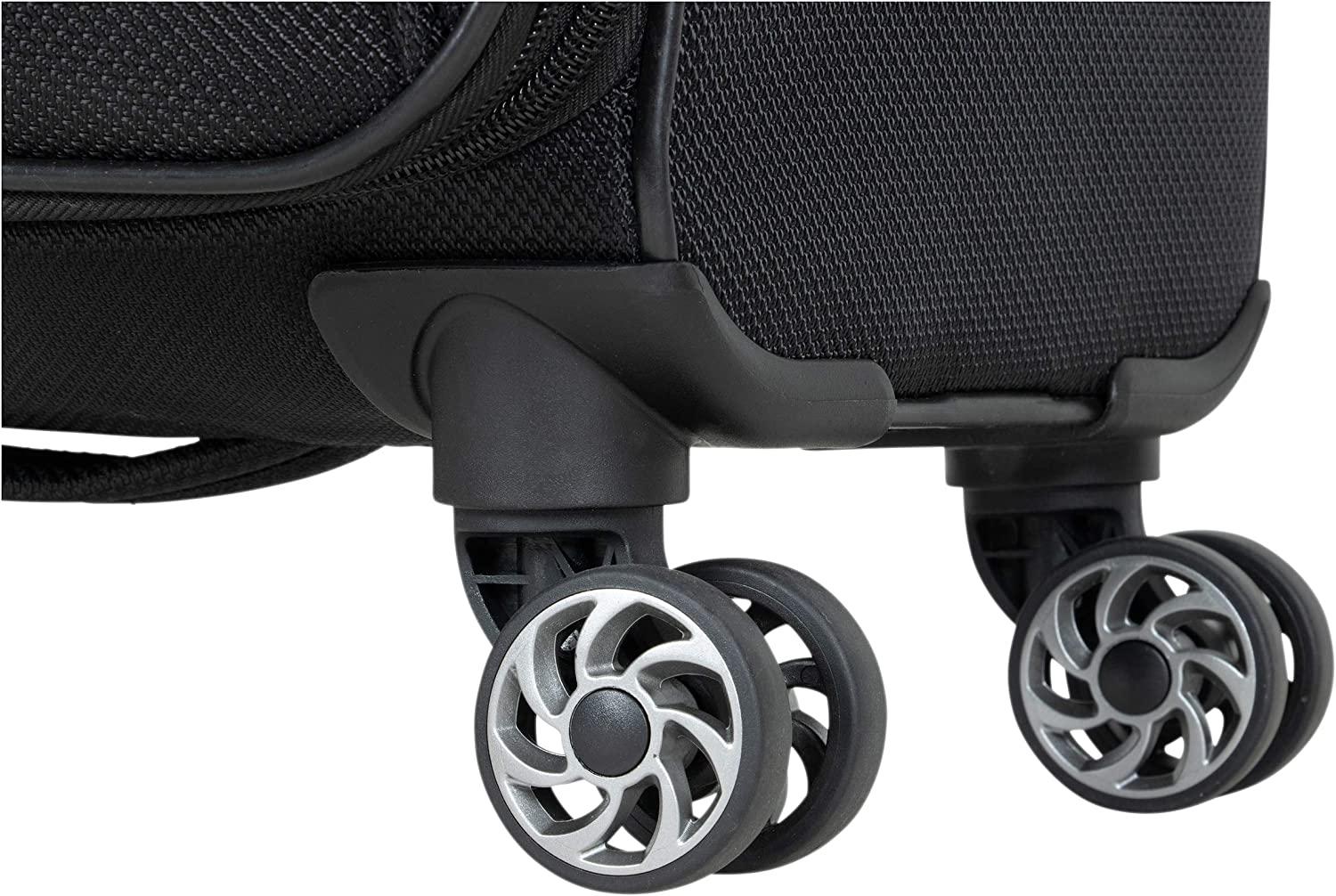 Rugged Roamer Luggage Collection Lightweight Softside Expandable 8-Wheel Spinner Travel Suitcase Bag, Black, 20-inch Carry-On
