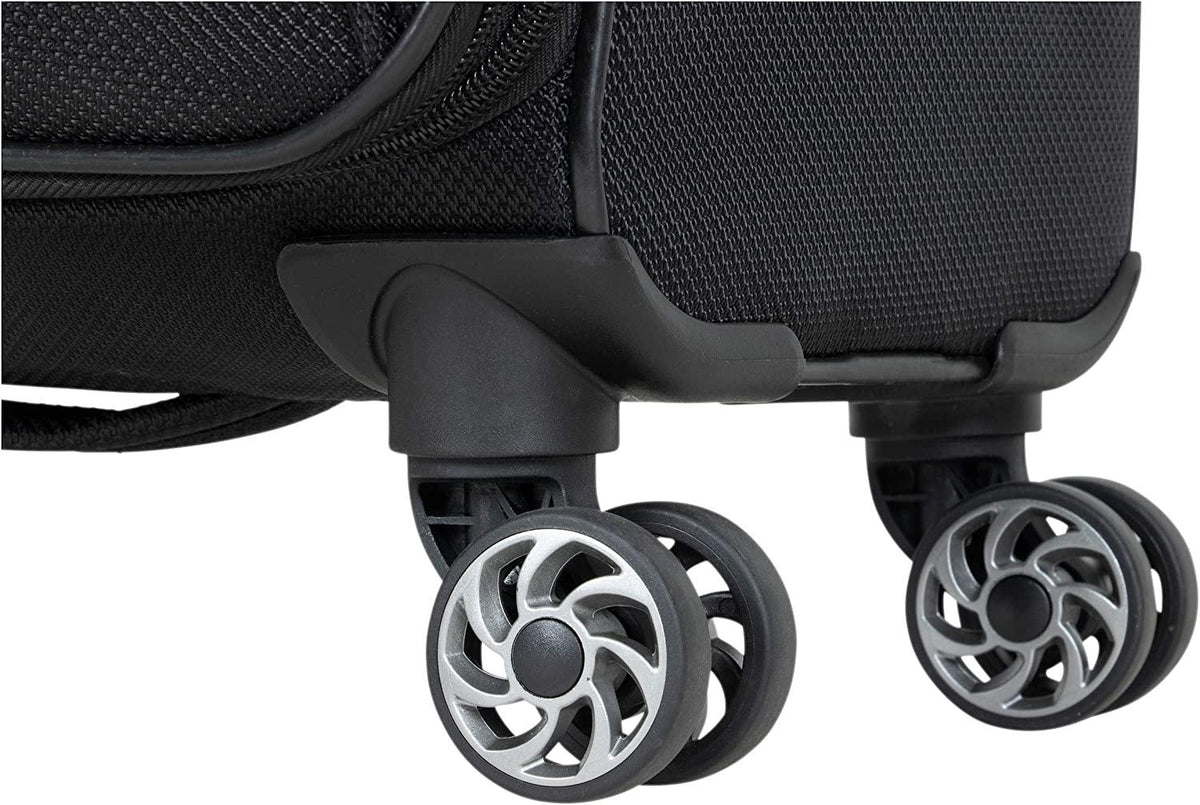Rugged Roamer Luggage Collection Lightweight Softside Expandable 8-Wheel Spinner Travel Suitcase Bag, Black, 2-Piece (20" Carry-On / 28" Check Size)