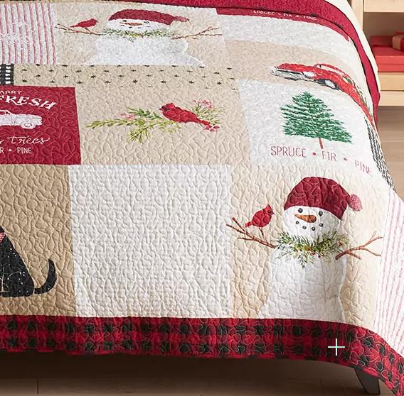 Christmas Red Barn Farmhouse Patchwork Holidays Full/Queen Quilt &amp; Shams (3 Piece Bedding Set)