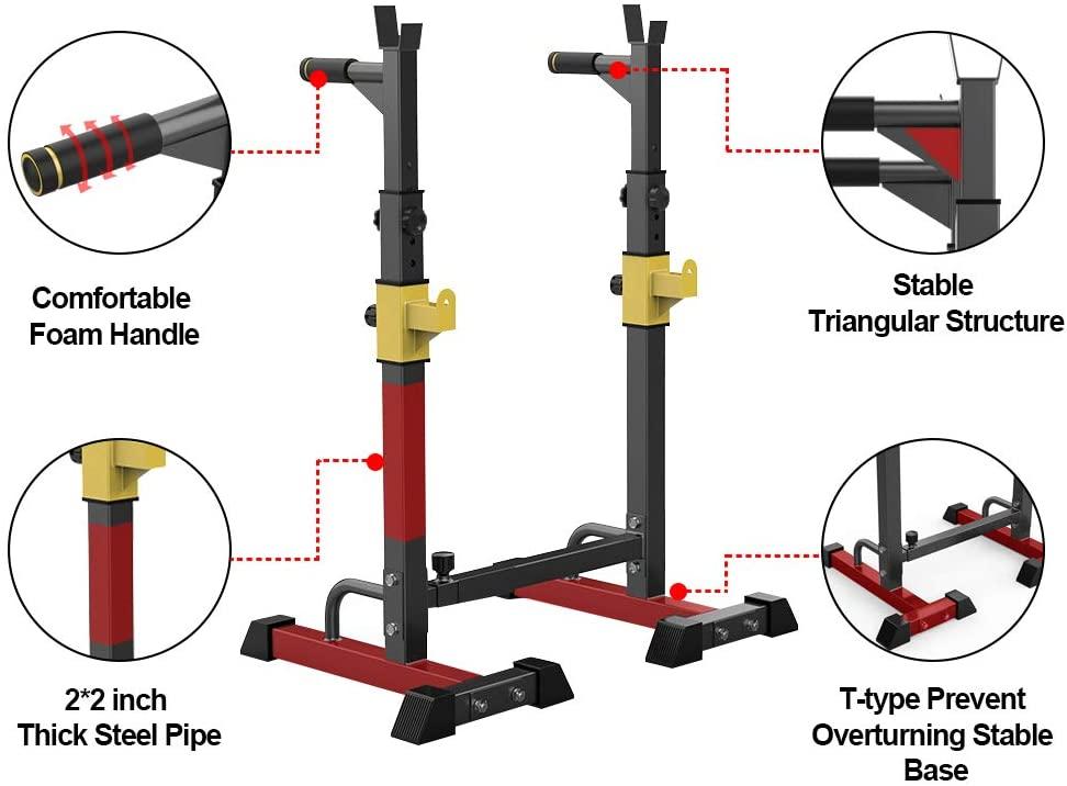 UBOWAY Barbell Rack, Squat Stand Adjustable Bench Press Rack 550 Lbs Max Load Multi-Function Weight Lifting Home Gym Fitness