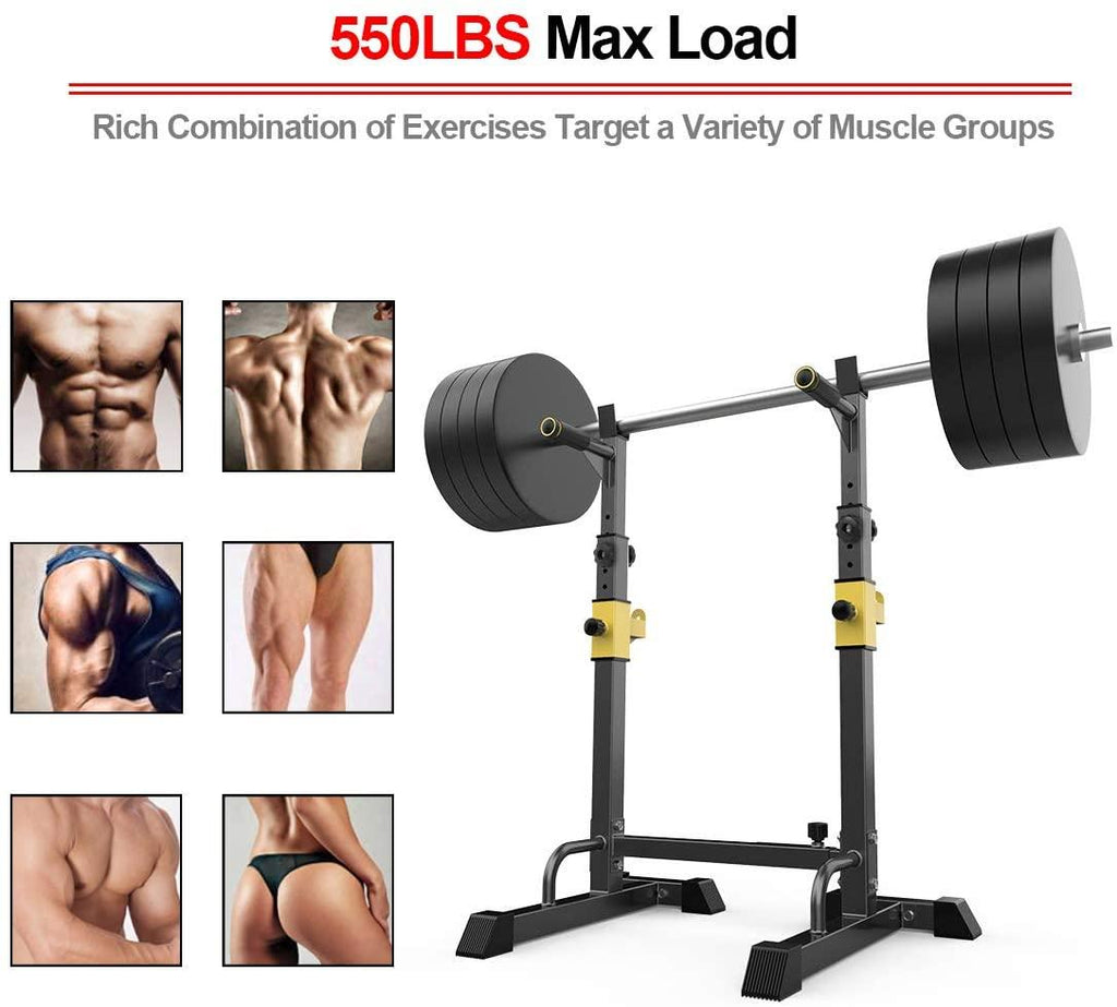 UBOWAY Barbell Rack, Squat Stand Adjustable Bench Press Rack 550 Lbs Max Load Multi-Function Weight Lifting Home Gym Fitness