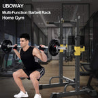 UBOWAY Barbell Rack, Squat Stand Adjustable Bench Press Rack 550 Lbs Max Load Multi-Function Weight Lifting Home Gym Fitness
