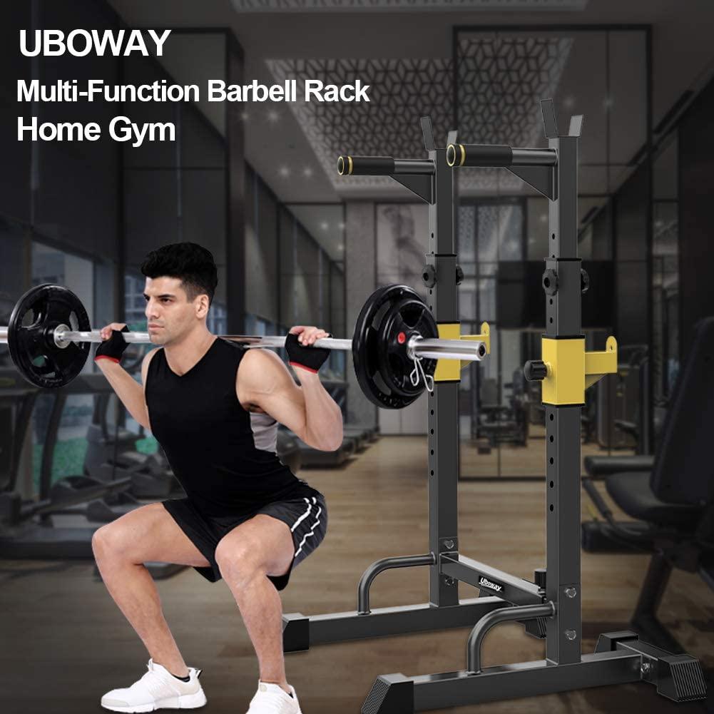 UBOWAY Barbell Rack, Squat Stand Adjustable Bench Press Rack 550 Lbs Max Load Multi-Function Weight Lifting Home Gym Fitness