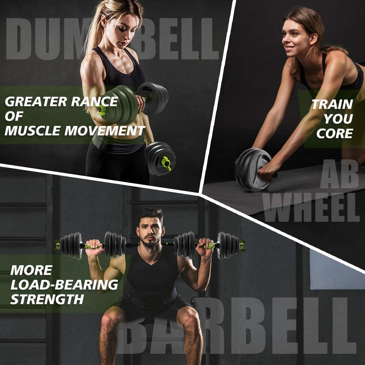 Erkang 3 in 1 Fitness Dumbbells, Adjustable Dumbbell Set with Connecting Rod Barbell for Home Gym, 66 LBS