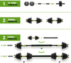 Erkang 3 in 1 Fitness Dumbbells, Adjustable Dumbbell Set with Connecting Rod Barbell for Home Gym, 66 LBS