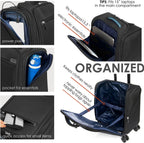 Carry On Underseat Luggage with Wheels &amp; USB Port, Wheeled Spinner Bag Carry-on Luggages for Airlines, Lightweight Suitcase Men Women, Pilots and Crew (14-Inch Plus)