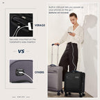 Carry On Underseat Luggage with Wheels &amp; USB Port, Wheeled Spinner Bag Carry-on Luggages for Airlines, Lightweight Suitcase Men Women, Pilots and Crew (14-Inch Plus)