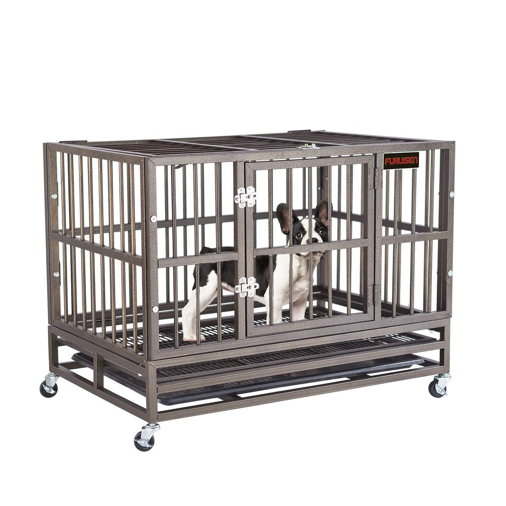 Heavy Duty Dog Crate, Strong Metal Military Pet Kennel Playpen LarDogs Cawith Lockable Wheels &amp; Two Prevent Escape Lock
