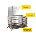 Heavy Duty Dog Crate, Strong Metal Military Pet Kennel Playpen LarDogs Cawith Lockable Wheels &amp; Two Prevent Escape Lock
