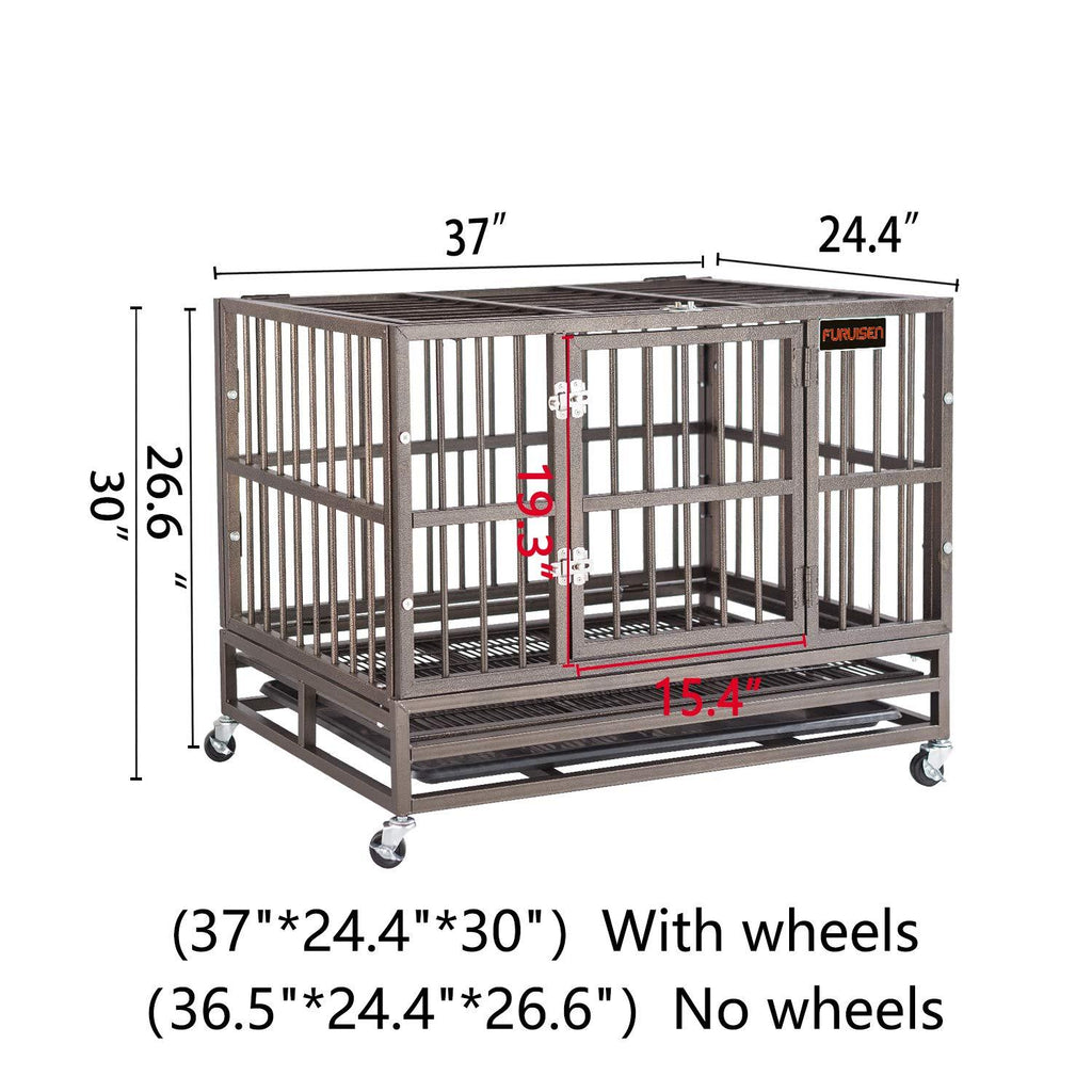 Heavy Duty Dog Crate, Strong Metal Military Pet Kennel Playpen LarDogs Cawith Lockable Wheels &amp; Two Prevent Escape Lock