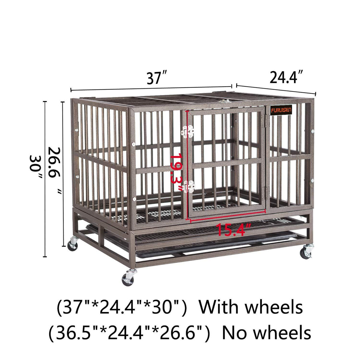 Heavy Duty Dog Crate, Strong Metal Military Pet Kennel Playpen LarDogs Cawith Lockable Wheels &amp; Two Prevent Escape Lock