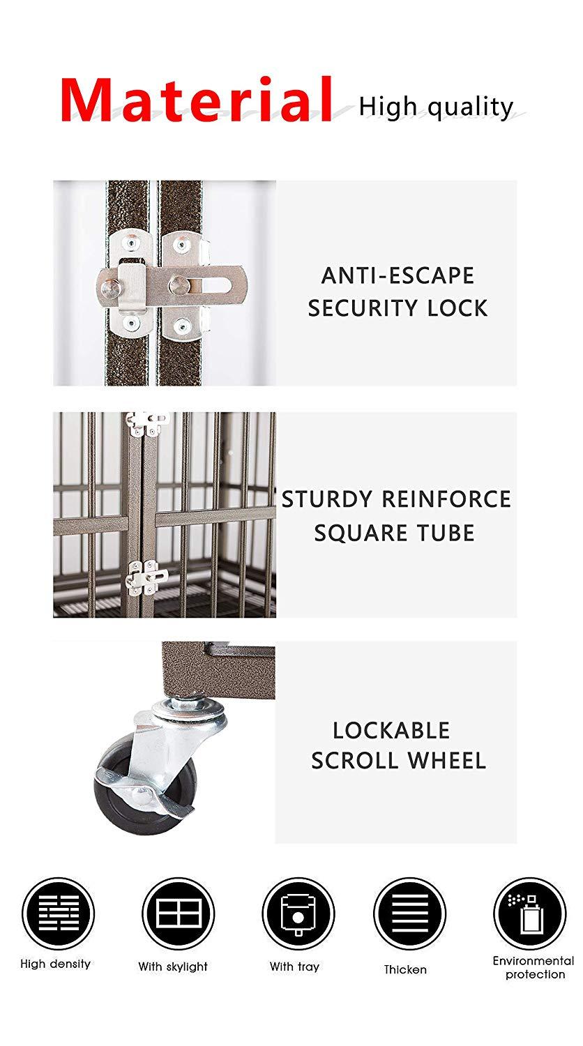Heavy Duty Dog Crate, Strong Metal Military Pet Kennel Playpen LarDogs Cawith Lockable Wheels &amp; Two Prevent Escape Lock