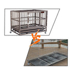Heavy Duty Dog Crate, Strong Metal Military Pet Kennel Playpen LarDogs Cawith Lockable Wheels &amp; Two Prevent Escape Lock