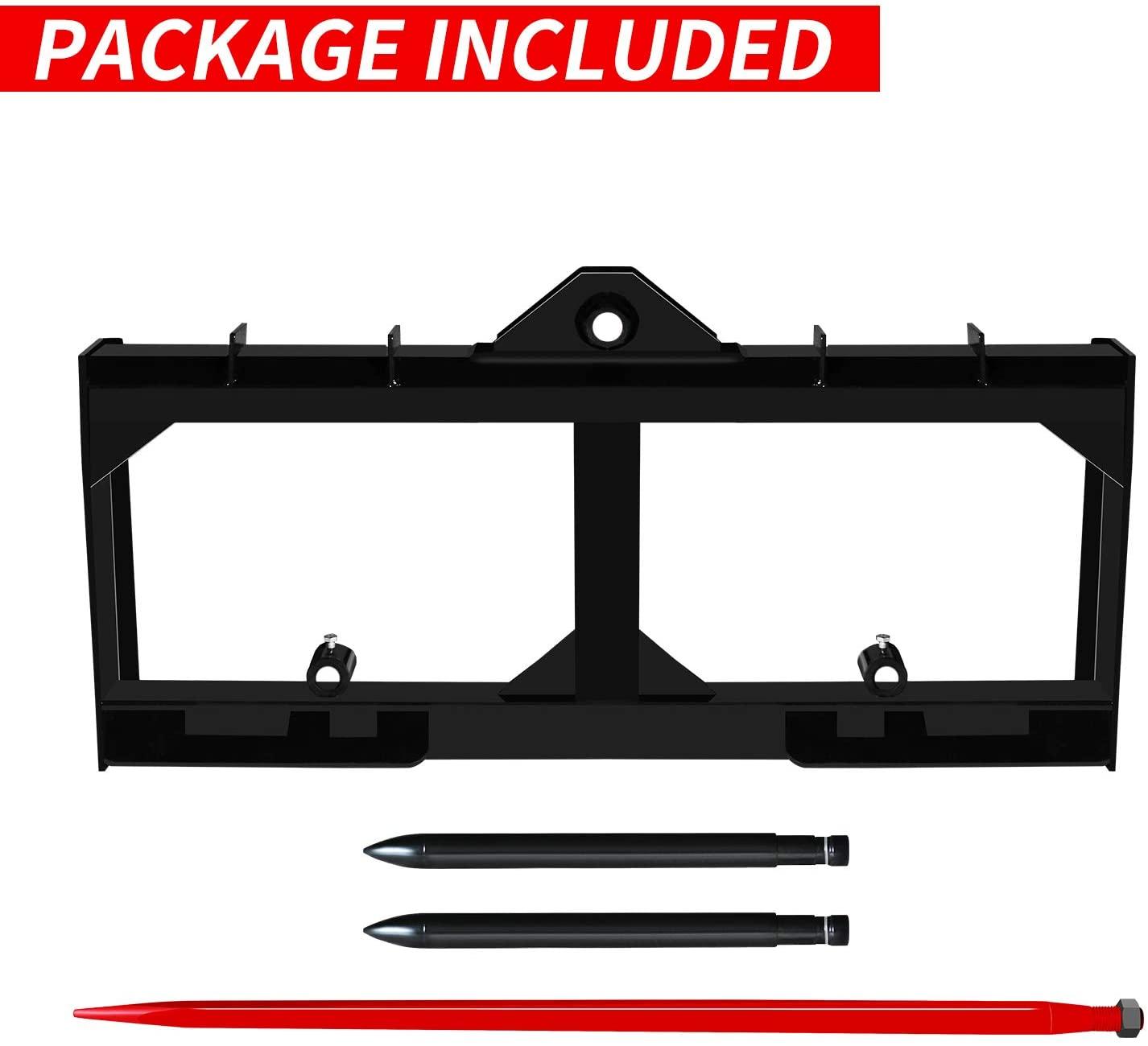 aiwargod 49 inch tractor hay spear attachment skid steer quick attach 3000lbs for bobcat tractors with 1pc red hay spear + 2pcs black stabilizer spears spike fork tine