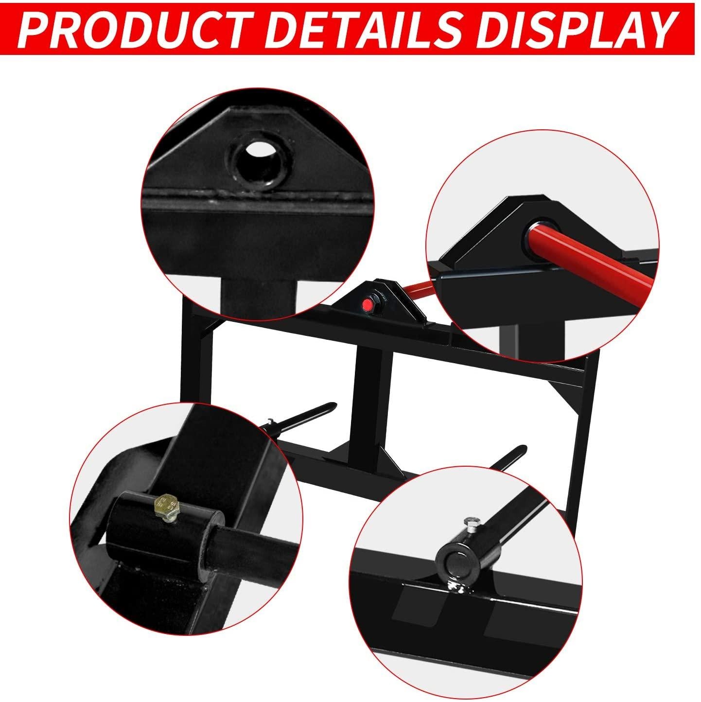 aiwargod 49 inch tractor hay spear attachment skid steer quick attach 3000lbs for bobcat tractors with 1pc red hay spear + 2pcs black stabilizer spears spike fork tine