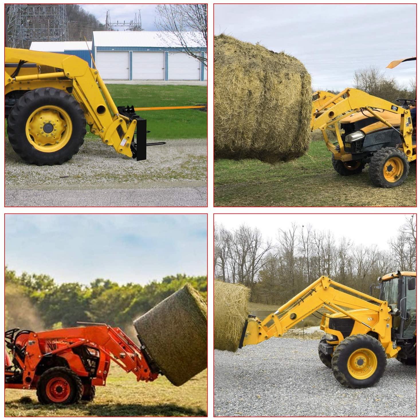 aiwargod 49 inch tractor hay spear attachment skid steer quick attach 3000lbs for bobcat tractors with 1pc red hay spear + 2pcs black stabilizer spears spike fork tine
