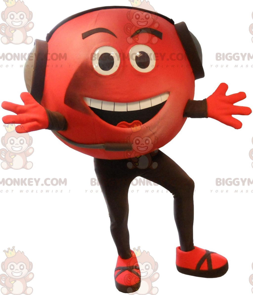 BIGGYMONKEYSmiling Red Man Mascot Costume With Operator Helmet